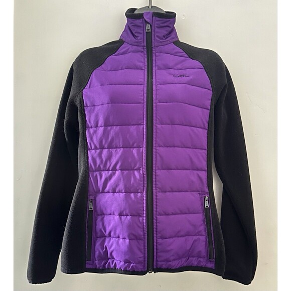 LRL Ralph Lauren Active Women Small Black Fleece Purple Quilted Full Zip Jacket - Picture 2 of 12
